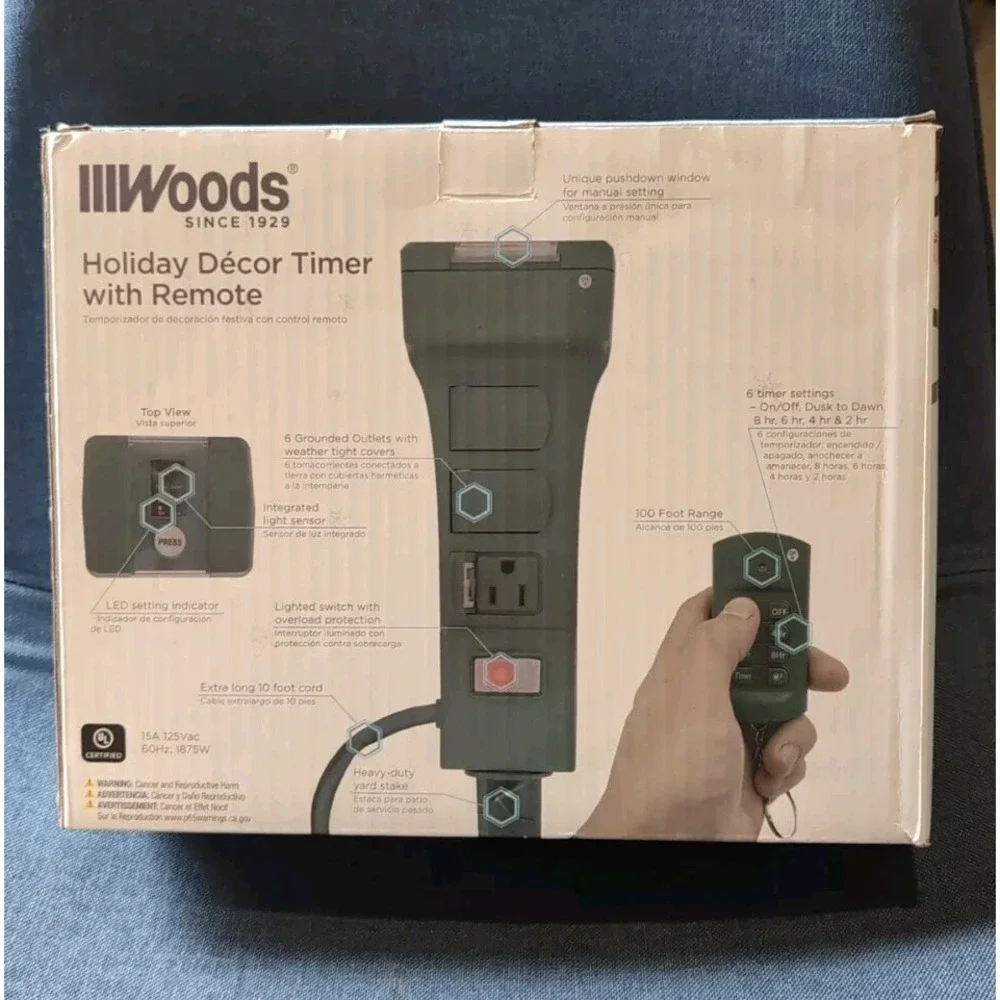 WOODS Outdoor Holiday Décor Timer With 100 foot Remote, 6 timer settings